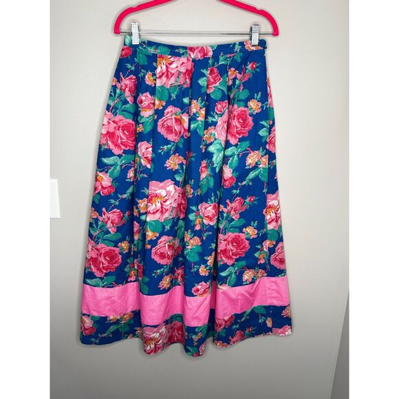 Handmade Vintage Blue Floral Maxi Skirt Pink Border Cottagecore Boho Romantic - Picture 5 of 5